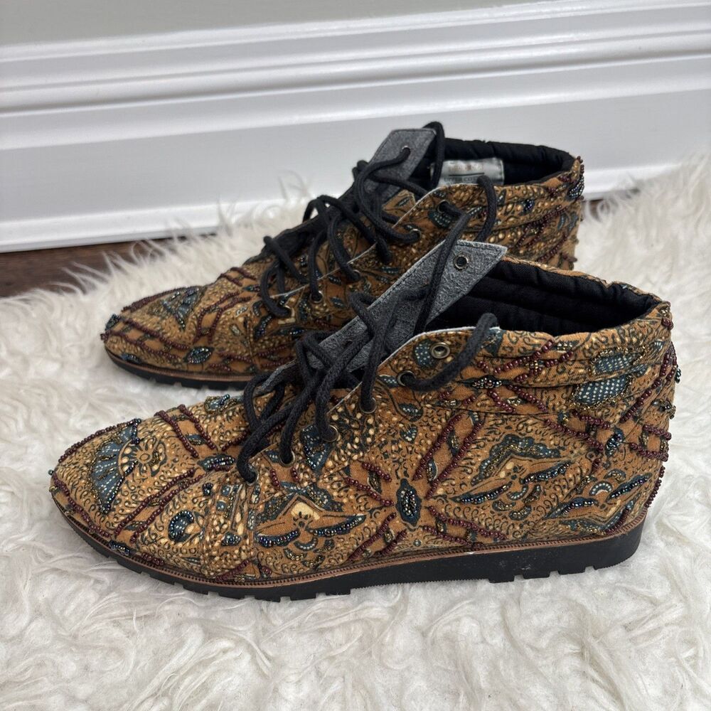 Women’s Beaded Paisley Textile Lace Up Shoes Boho Embroidered Indonesia Fits 8 - Picture 4 of 16